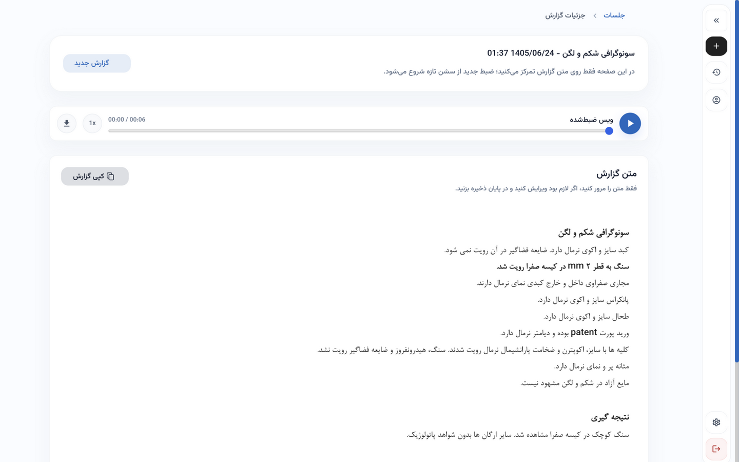 Report draft generated from speech — real product view